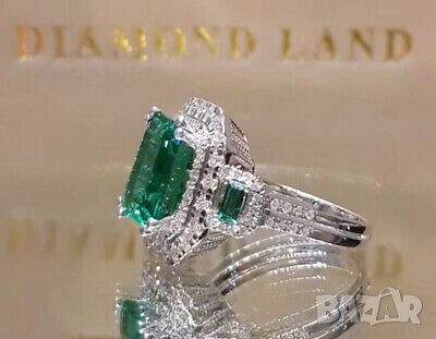 Пръстен с изумруд, сребърно покритие, снимка 1