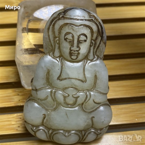 НЕФРИТ БУДА РЕЛИГИЯ АЗИЯ МЕДАЛЬОН ВИСУЛКА ТАЛИСМАН АМУЛЕТ , снимка 1