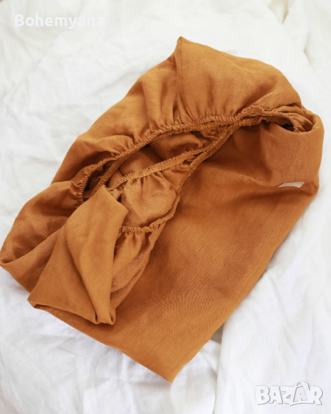 Babyly ленен овален чаршаф с ластик – 40 х 85 см – карамел чаршаф за количка, снимка 1