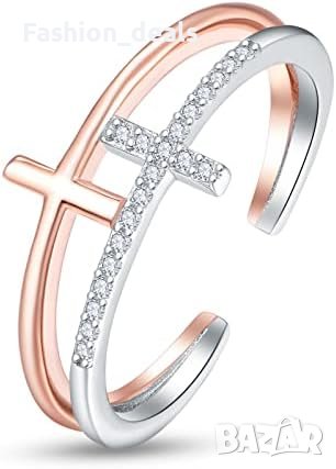 Нов регулируем отворен сребърен пръстен с кръст за Жени Подарък   , снимка 1