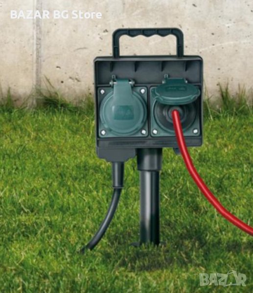 Външен разклонител 2-ка за земен монтаж с 1.4 метра кабел. IP44 влагозащита. Нов., снимка 1