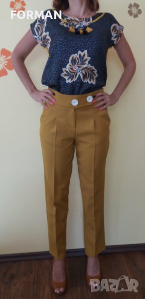 Панталон с висока талия в цвят старо злато, снимка 1