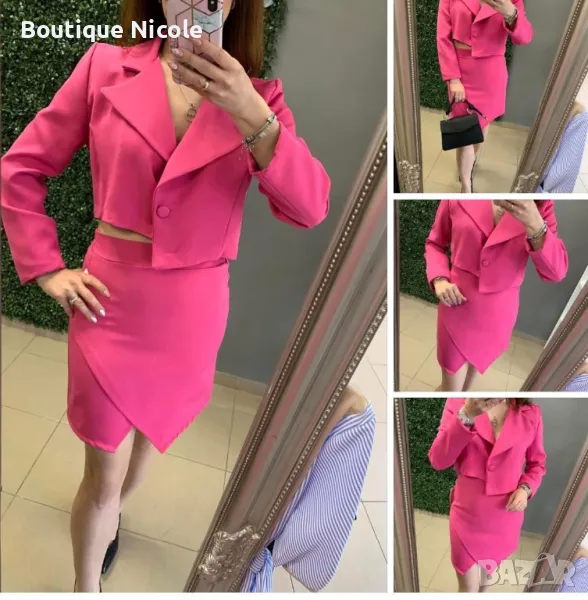 🩷Елегантен дамски сет от сако с асиметрична дължина и разчупена пола  , снимка 1