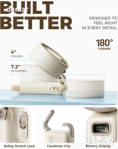 Преносим турбо вентилатор Diveblues, ръчен вентилатор 3 в 1, сгъваем дизайн за врата, снимка 7 - Вентилатори - 53607455