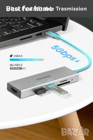 Висококачествен USB C  хъб 5 в 1 Модел KB0502, снимка 5 - Кабели и адаптери - 44206814
