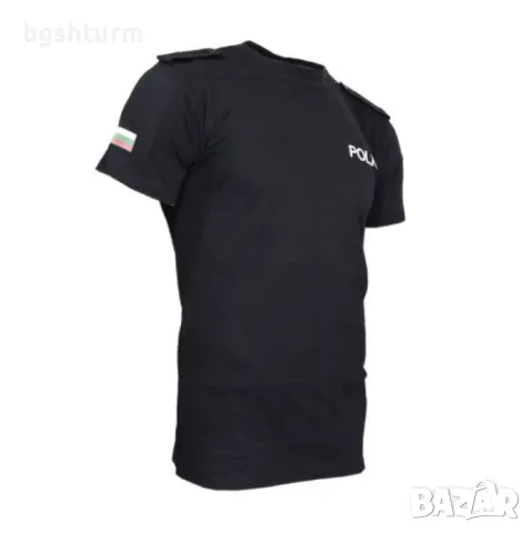 Черна тениска POLICE с пагони щампа, снимка 2 - Тениски - 49823558