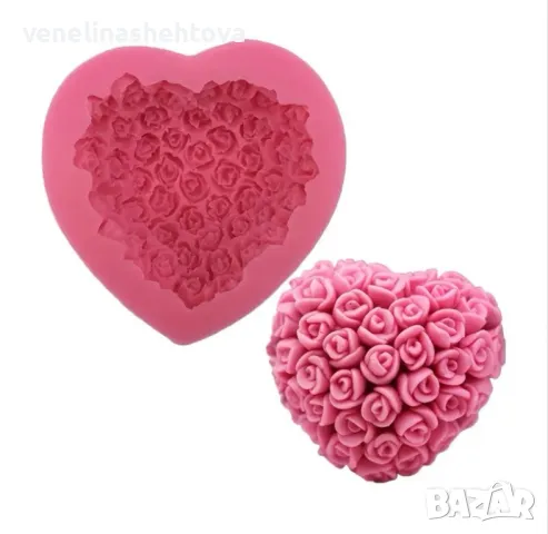 3D Сърце от рози Силиконов молд форма за свещи гипс сапун , снимка 2 - Форми - 48708343