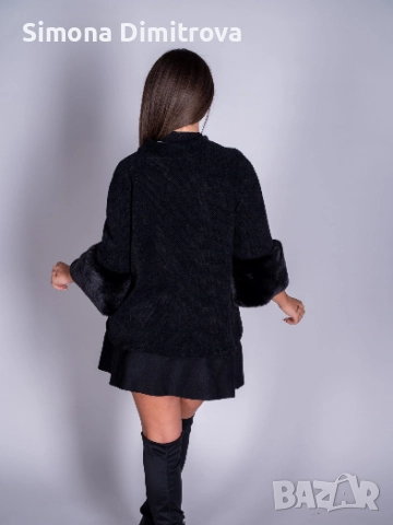 Палто с пух на ръкавите- черно, снимка 2 - Палта, манта - 52660344