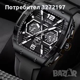 LIGE Кварцов ръчен часовник,Водоустойчив спортен часовник,Силиконова каишка,Хронограф, снимка 5 - Мъжки - 48425731