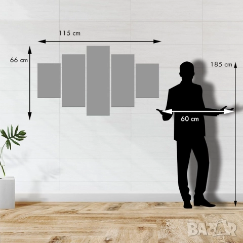 Модерна Картина от 5 части VOGUE “The Kiss” – Дърво, Керамичен Ефект, 66 x 115 см, за Спалня, Хол!, снимка 5 - Картини - 52859454
