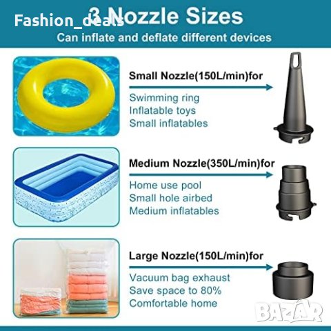 Нова Електрическа въздушна помпа за Матрак Плувни пръстени Вакуумни торбички, снимка 8 - Други стоки за дома - 41181389