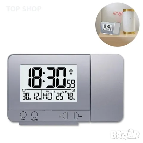 Прожекционен часовник с термометър, влагомер, USB слот,календар и будилник , снимка 6 - Стенни часовници - 49249841