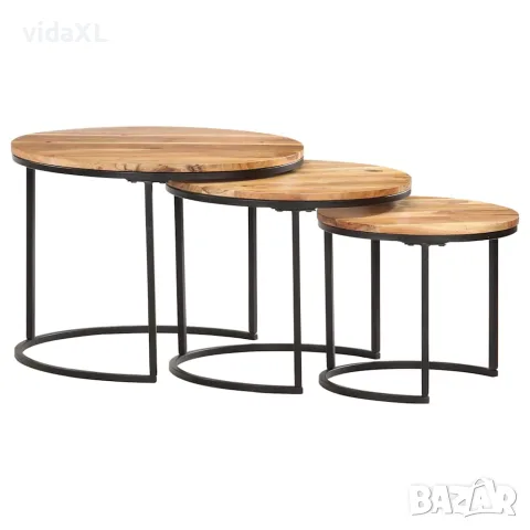 vidaXL Стифиращи маси, 3 бр, акация масив