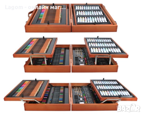 Професионален куфар за рисуване и живопис от дърво, 177 части за творчество MAALEO, снимка 3 - Ученически пособия, канцеларски материали - 52560877