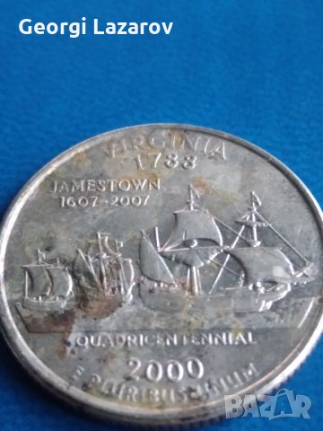 25 цента САЩ 2000 Вирджия юбилейна, снимка 2 - Нумизматика и бонистика - 10823485