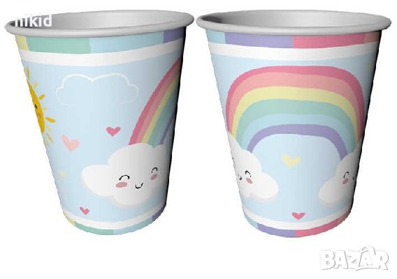 Дъга небе слънце облак 8 бр картонени чаши парти рожден ден