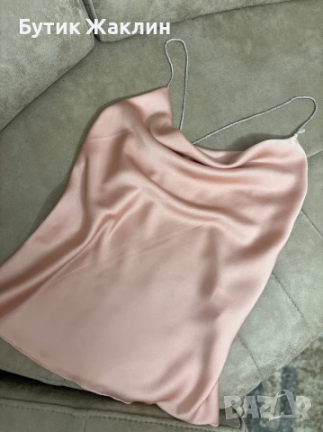 Дамски сатенен потник черен и розов, снимка 1