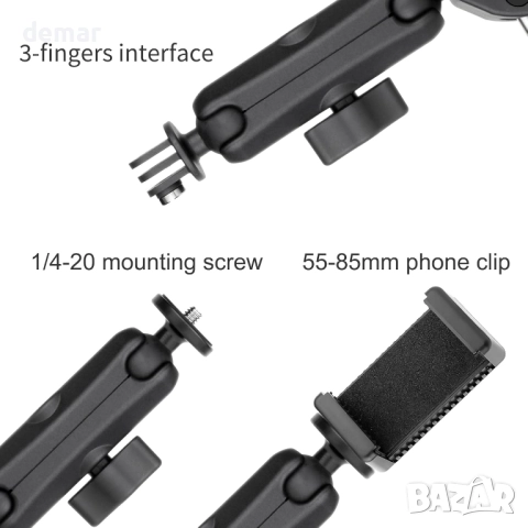 SOONSUN Супер скоба за закрепване с двойни 360° сферични глави и държач за телефон, снимка 5 - Селфи стикове, аксесоари - 51718600