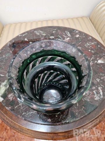 Страхотна антикварна колекционерска белгийска кристална ваза Val Saint Lambert , снимка 4 - Вази - 51041371