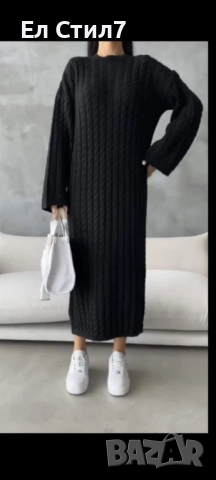 📌#Дамска #дълга #рокля Налична в Бяло и Черно Машинно #плетиво Размер стандарт С М Л, снимка 2 - Рокли - 52251454