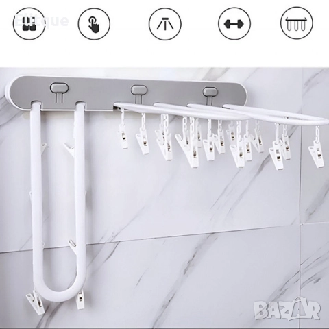 Самозалепваща се сгъваема стойка за сушене на дрехи с 24 щипки , снимка 8 - Други стоки за дома - 52924809