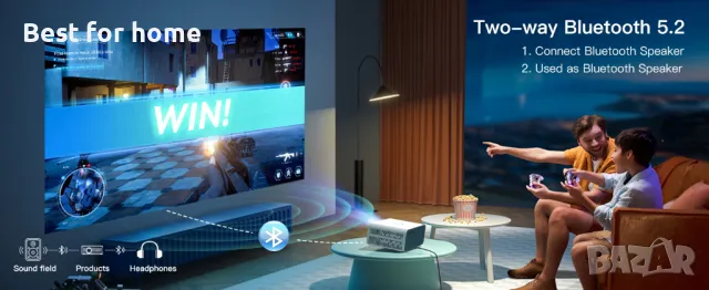 4K LED проектор LYNCAST с WIFI и Bluetooth Вграден Android TV 11 , снимка 14 - Плейъри, домашно кино, прожектори - 49230624