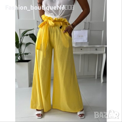 Дамски панталон със широк крачол в жълто , снимка 4 - Панталони - 41312395