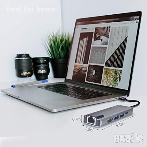 GECENinov USB Type C Hub,USB C към HDMI Ethernet адаптер,Type C 5 в 1 поддържа Gigabit Ethernet RJ45, снимка 2 - Друга електроника - 41803047