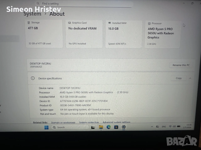 Lenovo ThinkPad T14s Gen 2 | Ryzen 5 Pro | 16GB | 512GB NVMe | Обслужен, снимка 10 - Лаптопи за игри - 53393364