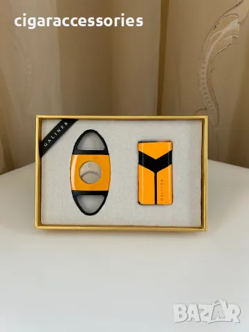 Подаръчен комплект GALINER – Запалка с два пламъка + ножичка за пури