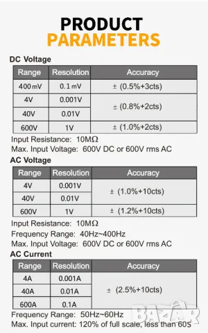 Цифров мултицет с клещи FNIRSI MC-40, снимка 10 - Клещи - 49824798