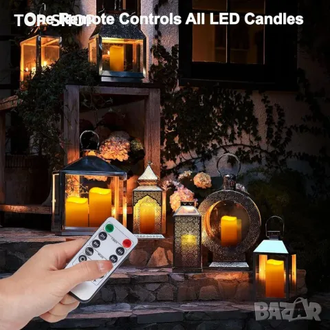 IMAGE Безпламъчни трептящи свещи, водоустойчиви LED стълбовидни, работещи с батерии,за декор,12 броя, снимка 5 - Декорация за дома - 49866373