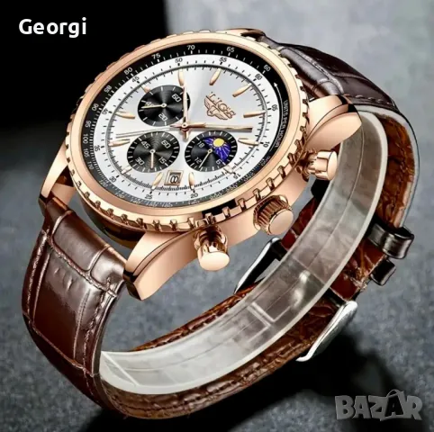 Мъжки спортен Хронограф LIGE* с модерно розово злато и релефно бяло!, снимка 2 - Мъжки - 49521747