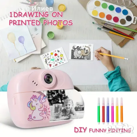 Фотоапарат и принтер 2 в 1, игри, фото рамки розов Еднорог мини маркери, снимка 6 - Фотоапарати - 49676020