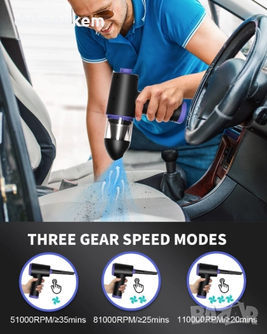 Електрическа прахосмукачка с компресиран въздух 3-в-1 – безжична, 3 скорости, LED светлина, снимка 3 - Прахосмукачки - 52748140