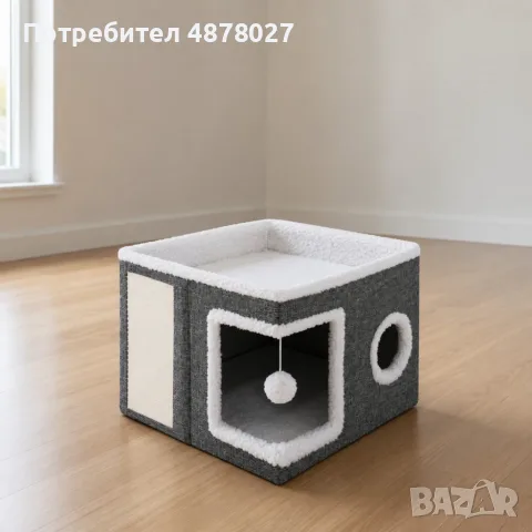 Котешка къщичка 2 в 1 с драскалка и легло, снимка 2 - За котки - 55929856