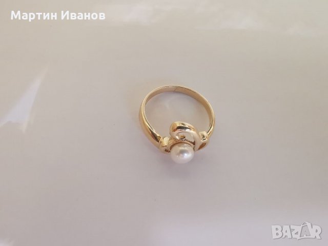 Златен пръстен с бяла перла , снимка 6 - Пръстени - 34678377