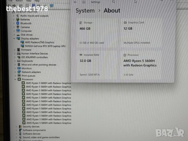 165Hz Legion 5`Ryzen 5600H/RTX 3070/32GB RAM/512GB SSD/Бат 6ч, снимка 9 - Лаптопи за игри - 52717703