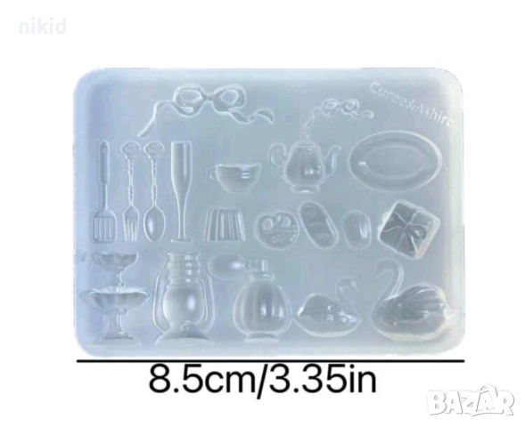 мини сервиз прибори домакински съдове лебед силиконов молд форма фондан смола , снимка 4 - Форми - 51478806