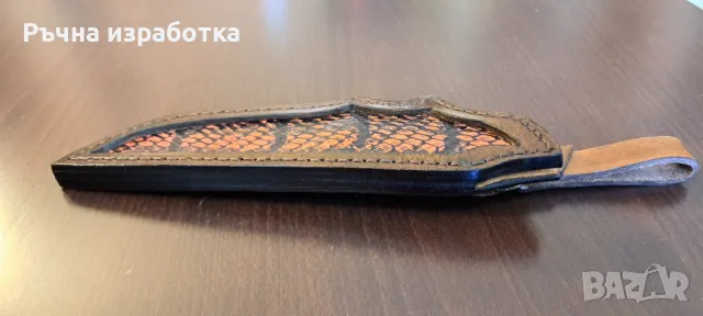 Кания естествена кожа с вложка от змийска кожа телешки бланк нож лов, снимка 7 - Ножове - 48078507