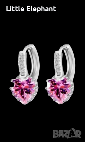 -100 лв Sale Сребърни висящи обеци сърца с кристали,pink/нови