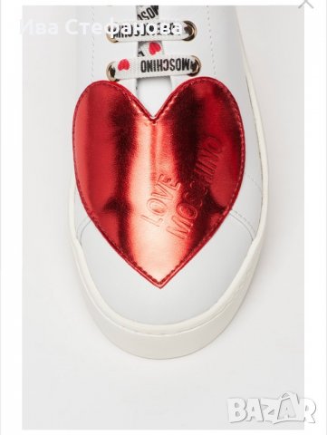 Love Moschino, Кожени спортни обувки със сърцевидна апликация, Бял/Червен, снимка 2 - Дамски ежедневни обувки - 34741732