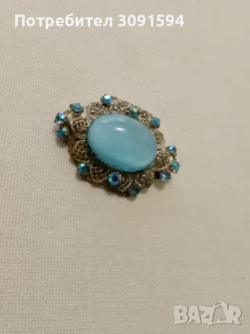 Стара Дамска Брошка със сини циркони и филигран, снимка 8 - Антикварни и старинни предмети - 48598246