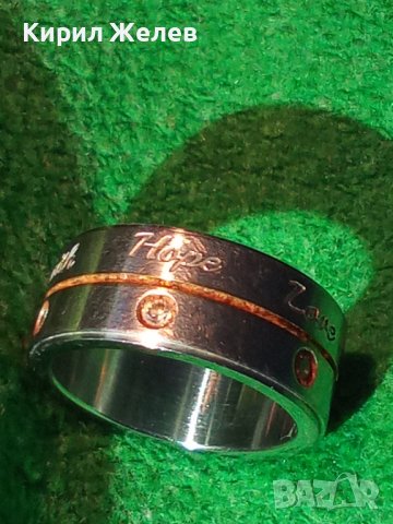 ВЯРА НАДЕЖДА ЛЮБОВ МАРКОВ ПРЪСТЕН БЛАГОРОДНА СТОМАНА ИНКРУСТИРАНИ СКЪПИ КАМЪНИ ФАСЕТИРАНИ 19625, снимка 4 - Пръстени - 32088875