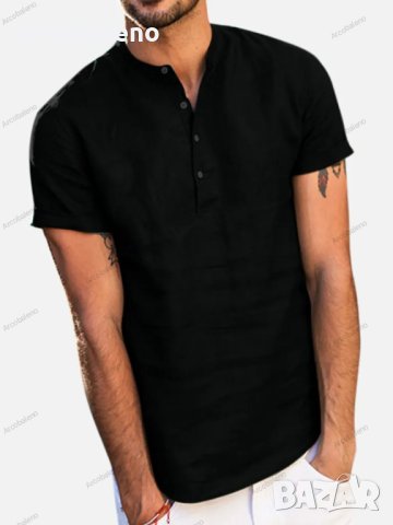 Мъжка памучно-ленена риза с V-образно деколте и къси ръкави, 6цвята, снимка 8 - Ризи - 41082449