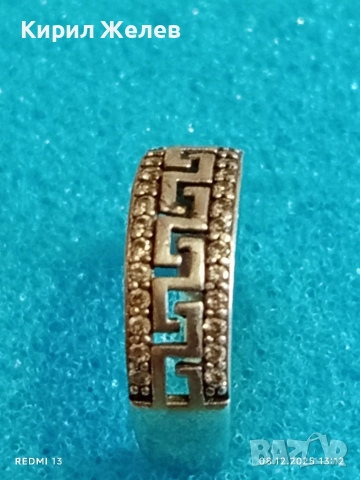 Красив сребърен пръстен с гръцки мотив и инкрустирани кристали майстоска ръчна изработка 42263, снимка 6 - Пръстени - 52689105