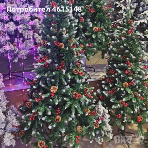Изкуствена елха Luxury Diamond с червен глог и шишарки, снимка 3 - Други - 51962860