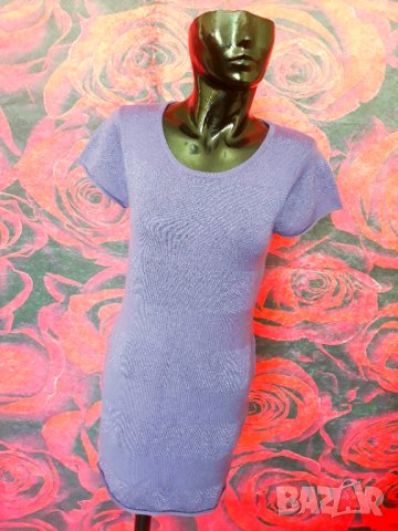 Лилава вълнена рокля с къс ръкав и лъскав ефект М, снимка 1