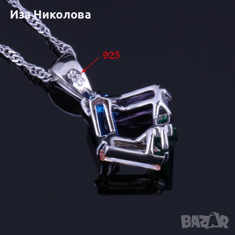 Изящен сребърен комплект с многоцветни цирконии, снимка 6 - Бижутерийни комплекти - 41303975