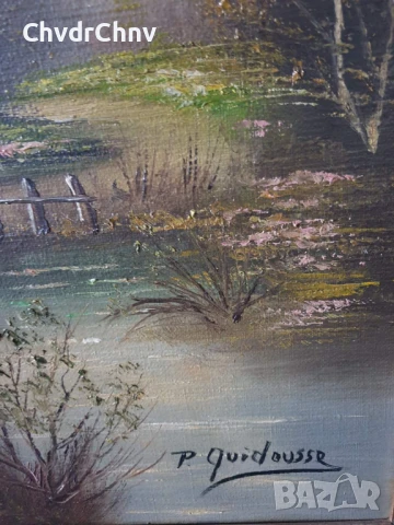 127х97см Quidousse/картина масло върху платно/пейзаж/къща-път-гора-езеро/масивна дървена рамка, снимка 11 - Картини - 50703341